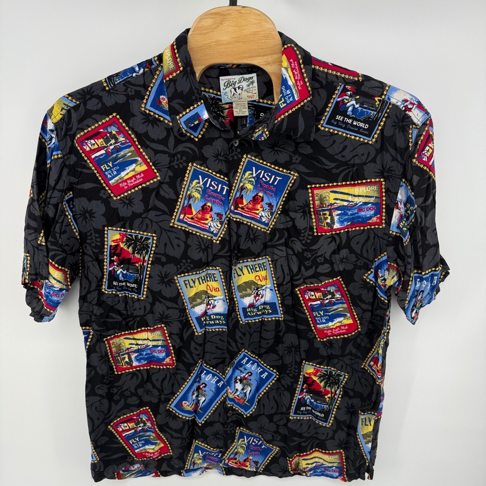 Big Dogs Mens 2X Rayon Hawaiian Aloha Shirt Aloha World Map Print Short Sleeve